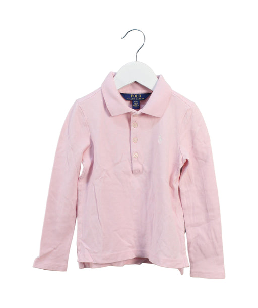 A Pink Long Sleeve Polos from Polo Ralph Lauren in size 4T for girl. (Front View)