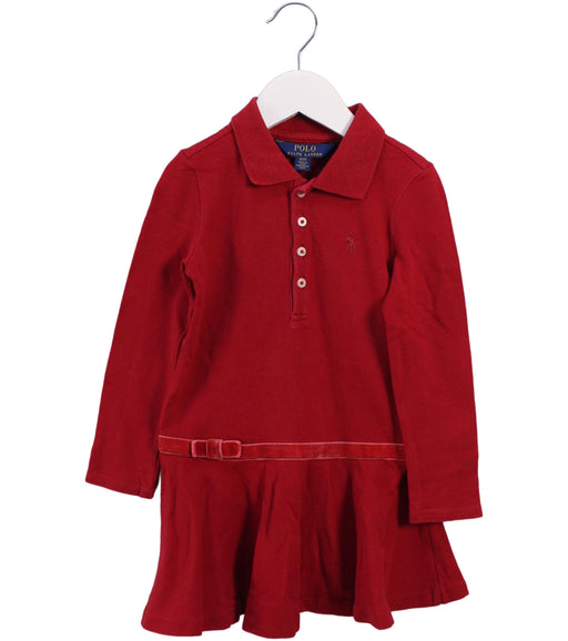 A Red Long Sleeve Dresses from Polo Ralph Lauren in size 3T for girl. (Front View)