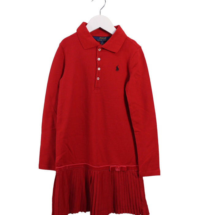 A Red Long Sleeve Dresses from Polo Ralph Lauren in size 6T for girl. (Front View)