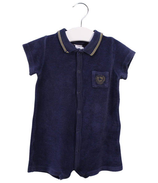 A Navy Short Sleeve Rompers from Petit Bateau in size 6-12M for boy. (Front View)
