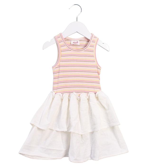 A White Sleeveless Dresses from Seed in size 2T for girl. (Front View)