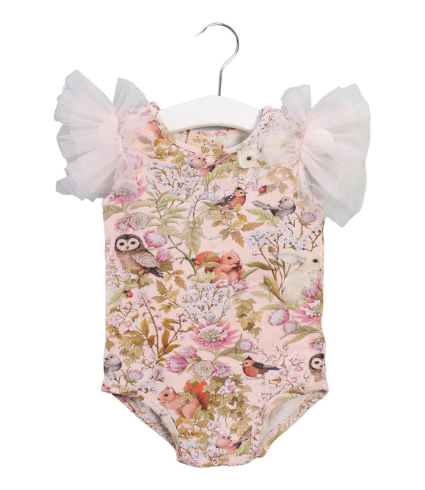 A Pink Short Sleeve Bodysuits from Tutu Du Monde in size 6-12M for girl. (Front View)