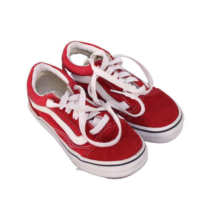 A Red Sneakers from Vans in size 4T for girl. (Front View)