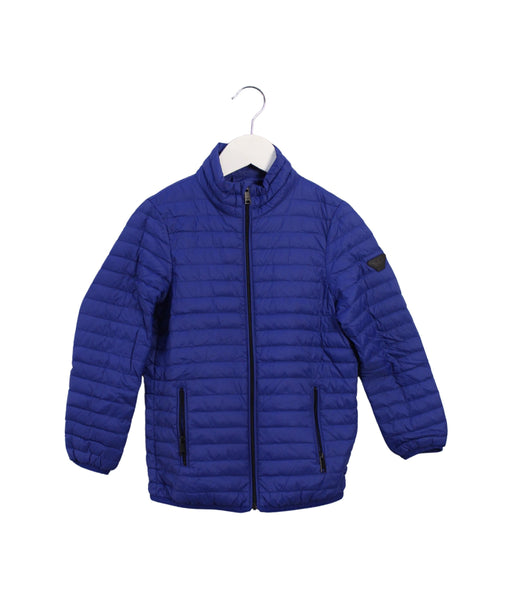 A Blue Puffer/Quilted Jackets from Armani in size 6T for girl. (Front View)