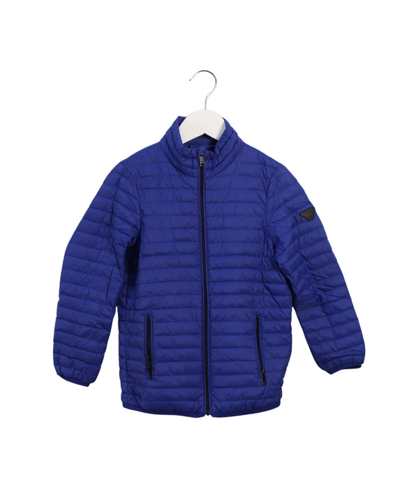 A Blue Puffer/Quilted Jackets from Armani in size 6T for girl. (Front View)