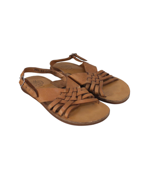 A Brown Sandals from Pom d’Api in size 7Y for girl. (Front View)