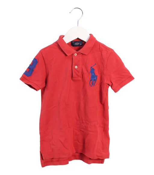 A Red Short Sleeve Polos from Polo Ralph Lauren in size 4T for boy. (Front View)