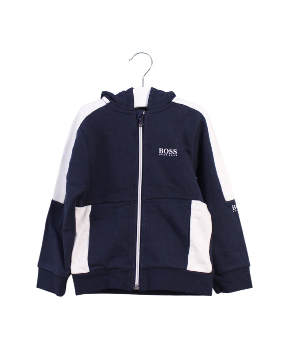 A Blue Zippered Sweatshirts from Boss in size 3T for boy. (Front View)