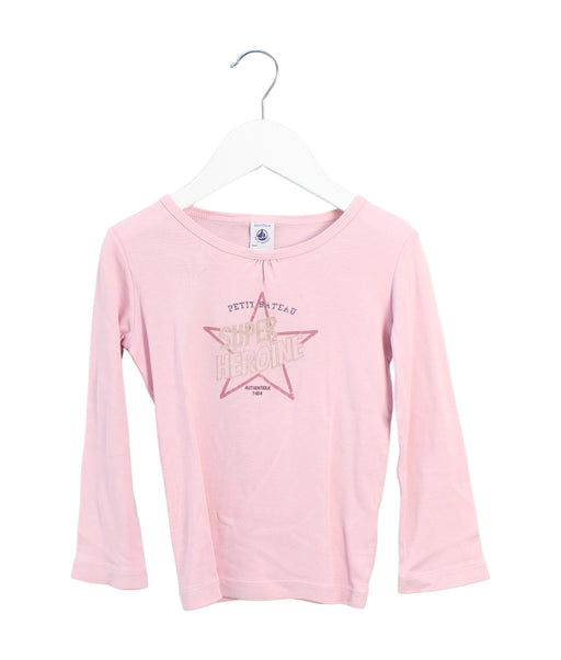 A Pink Long Sleeve Tops from Petit Bateau in size 4T for girl. (Front View)