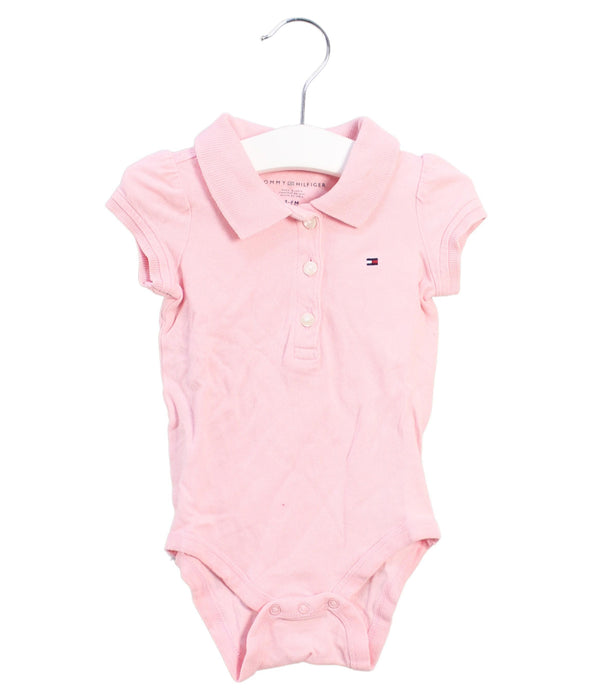 A Pink Short Sleeve Bodysuits from Tommy Hilfiger in size 3-6M for girl. (Front View)