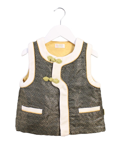 A Black Outerwear Vests from Mides in size 12-18M for girl. (Front View)