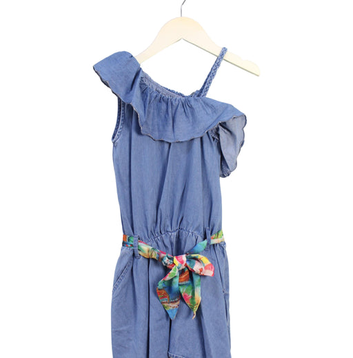 A Blue Sleeveless Dresses from Mayoral in size 6T for girl. (Front View)