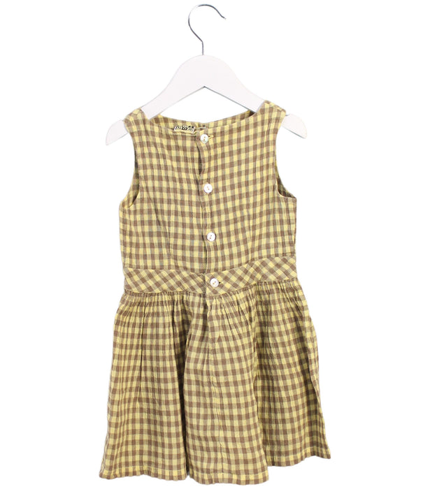 A Yellow Sleeveless Dresses from Bonton in size 3T for girl. (Back View)