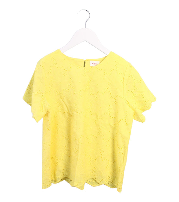 A Yellow Short Sleeve Tops from Seed in size 10Y for girl. (Front View)
