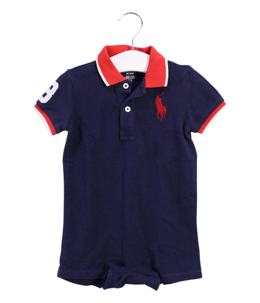 A Navy Short Sleeve Rompers from Ralph Lauren in size 6-12M for boy. (Front View)