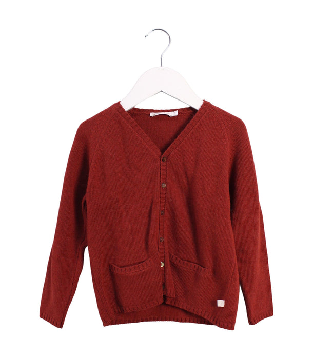 A Red Cardigans from Les Enfantines in size 4T for girl. (Front View)