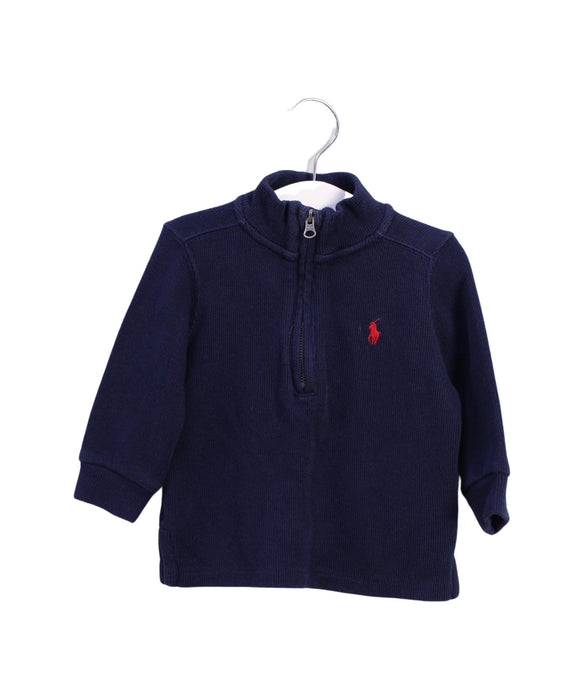 A Navy Zippered Sweatshirts from Ralph Lauren in size 6-12M for boy. (Front View)