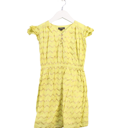 A Yellow Short Sleeve Dresses from Velveteen in size 5T for girl. (Front View)