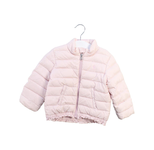 A Pink Puffer/Quilted Jackets from Ralph Lauren in size 12-18M for girl. (Front View)