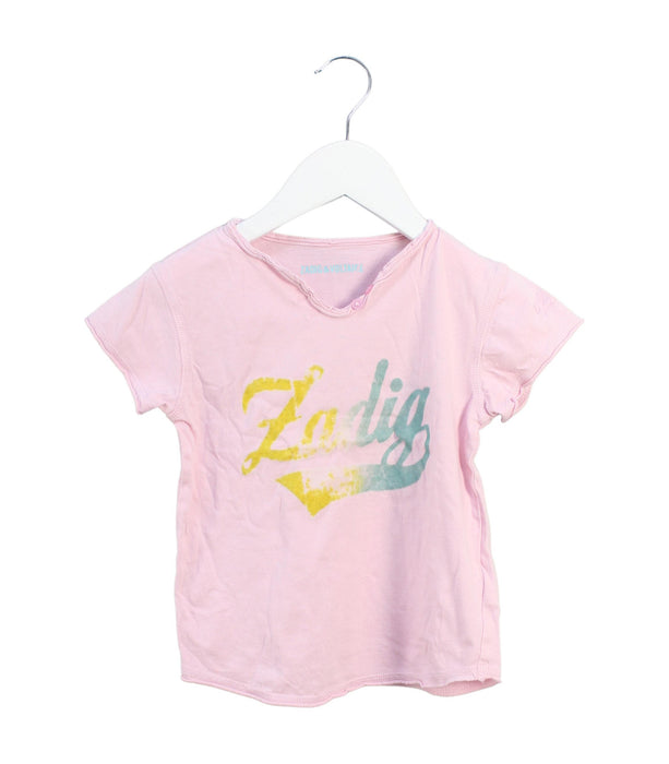 A Pink Short Sleeve T Shirts from Zadig & Voltaire in size 5T for girl. (Front View)