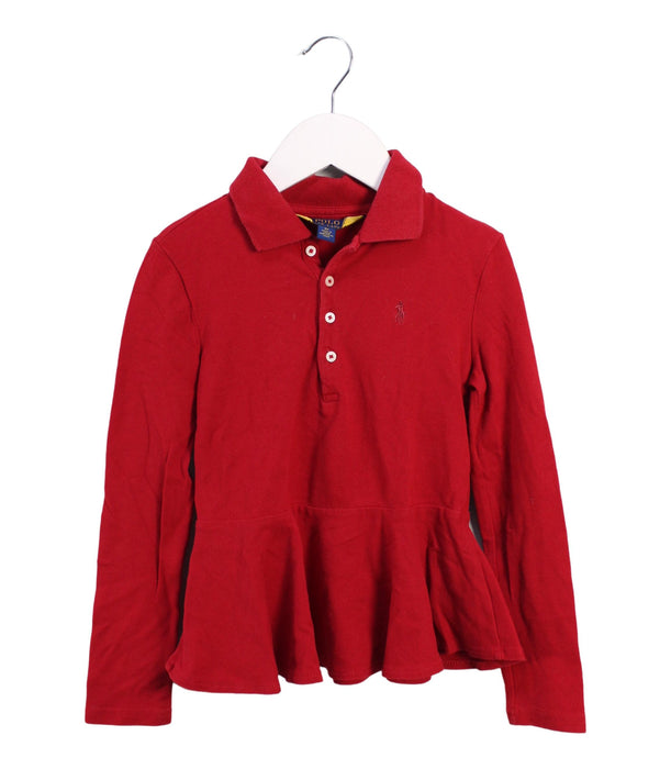 A Red Long Sleeve Polos from Polo Ralph Lauren in size 6T for girl. (Front View)