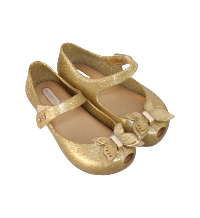 A Gold Flats from Mini Melissa in size 3T for girl. (Front View)