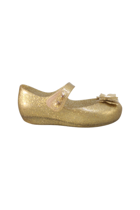 A Gold Flats from Mini Melissa in size 3T for girl. (Back View)