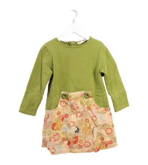 A Green Long Sleeve Dresses from Chouchou Chic in size 4T for girl. (Front View)