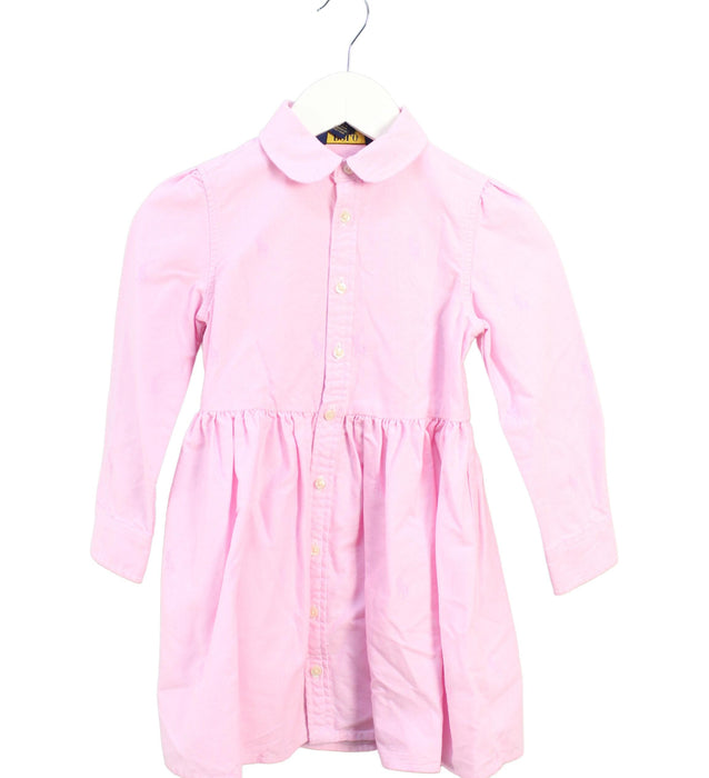 A Pink Long Sleeve Dresses from Polo Ralph Lauren in size 4T for girl. (Front View)