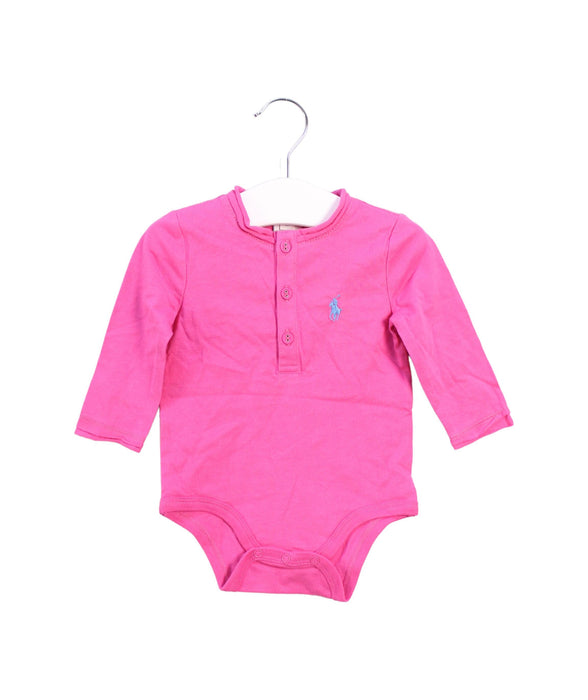 A Pink Long Sleeve Bodysuits from Ralph Lauren in size 0-3M for girl. (Front View)