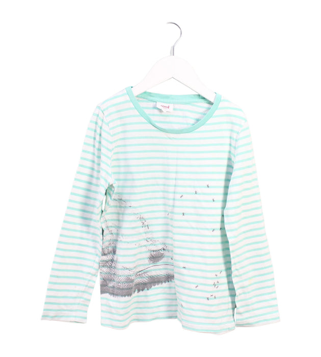 A Green Long Sleeve Tops from Seed in size 7Y for girl. (Front View)