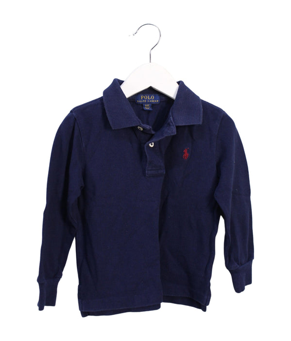 A Navy Long Sleeve Polos from Polo Ralph Lauren in size 3T for boy. (Front View)