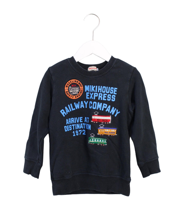 A Navy Crewneck Sweatshirts from Miki House in size 5T for boy. (Front View)