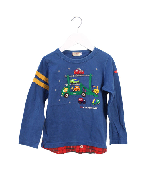 A Blue Long Sleeve Tops from Miki House in size 5T for boy. (Front View)