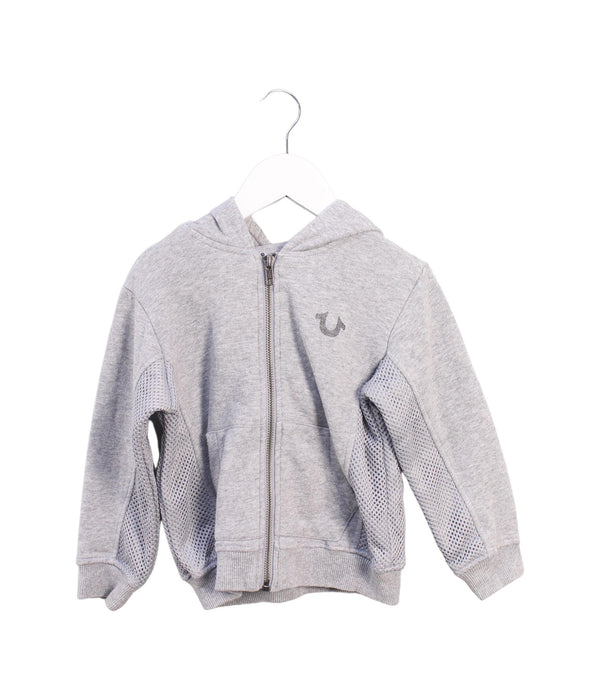 A Grey Zippered Sweatshirts from True Religion in size 3T for boy. (Front View)