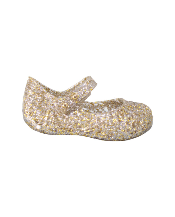 A Gold Flats from Mini Melissa Campana in size 12-18M for girl. (Back View)