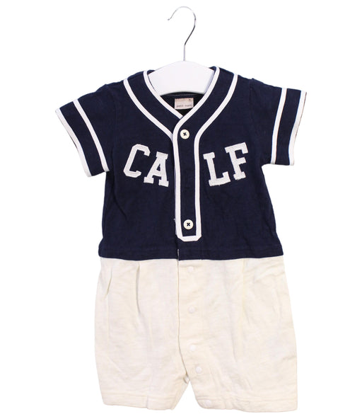 A Navy Short Sleeve Rompers from Petit Main in size 0-3M for boy. (Front View)