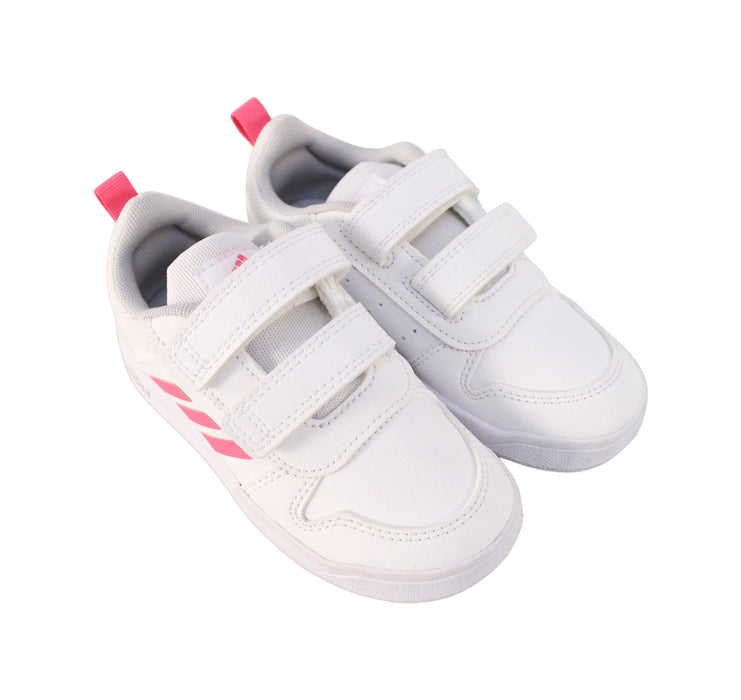 A White Sneakers from Adidas in size 3T for girl. (Front View)