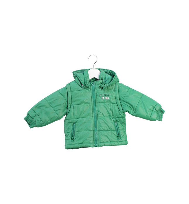 A Green Puffer/Quilted Jackets from DKNY in size 6-12M for boy. (Front View)