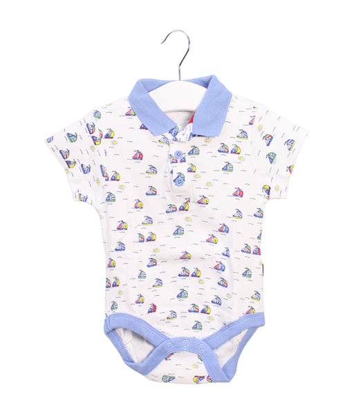 A Blue Short Sleeve Bodysuits from Jojo Maman Bébé in size 6-12M for boy. (Front View)