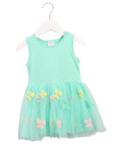 A Green Sleeveless Dresses from Seed in size 12-18M for girl. (Front View)