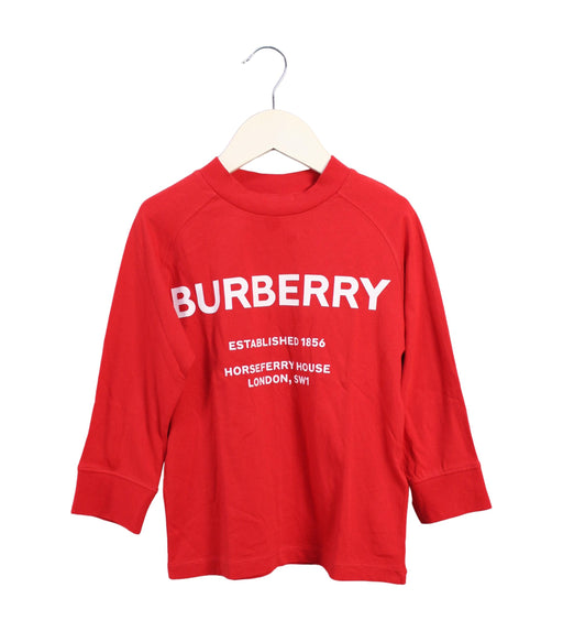 A Red Long Sleeve T Shirts from Burberry in size 4T for girl. (Front View)