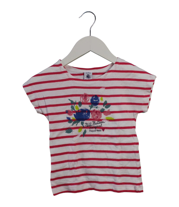 A Pink Short Sleeve T Shirts from Petit Bateau in size 3T for girl. (Front View)