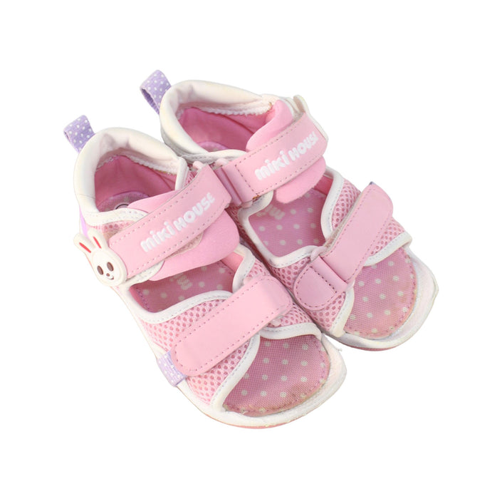 A Pink Sandals from Miki House in size 3T for girl. (Front View)