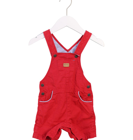 A Red Overall Shorts from Boss in size 6-12M for boy. (Front View)