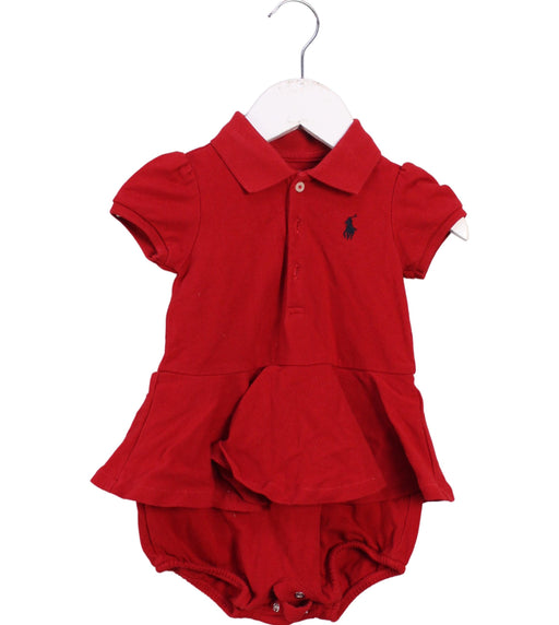 A Red Short Sleeve Rompers from Ralph Lauren in size 6-12M for girl. (Front View)