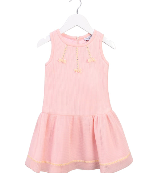 A Pink Sleeveless Dresses from Monnalisa in size 4T for girl. (Front View)