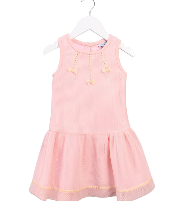 A Pink Sleeveless Dresses from Monnalisa in size 4T for girl. (Front View)