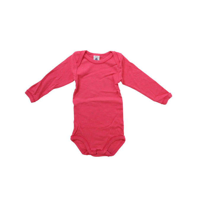 A Pink Long Sleeve Bodysuits from Petit Bateau in size 6-12M for girl. (Front View)