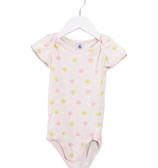 A Pink Short Sleeve Bodysuits from Petit Bateau in size 3T for girl. (Front View)